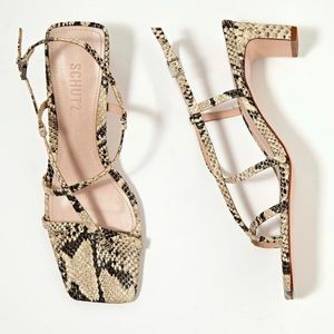 NEW SCHUTZ Croc Embossed Snakeskin Leather Strappy Block Heels/Sandals Size 5